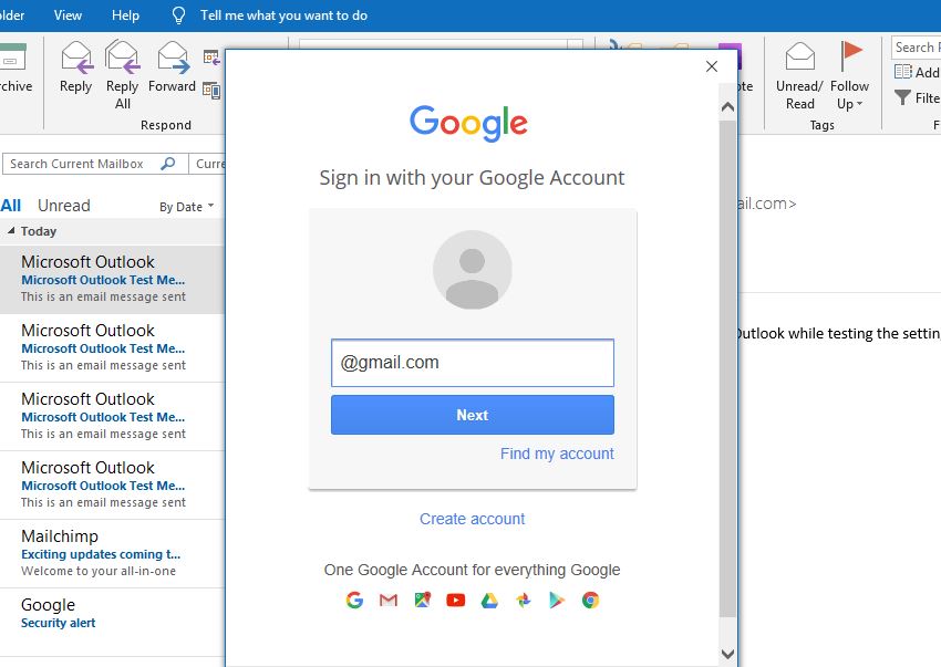 login gmail in outlook