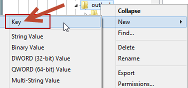 Regedit - Outlook - Khóa mới